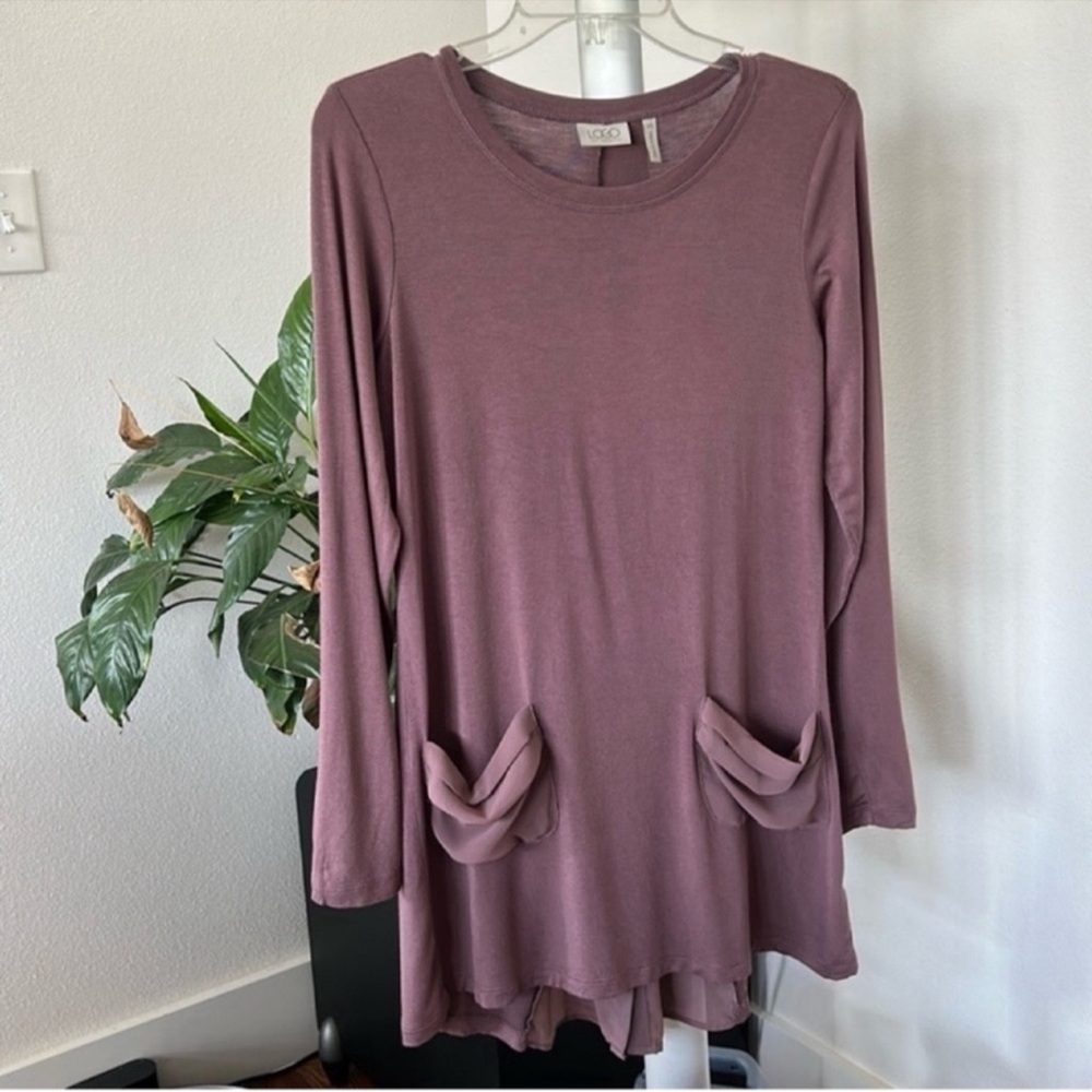 Logo by Lori Goldstein Tunic Top/Shirt/Blouse Sz XS Chiffon Pockets Back Detail